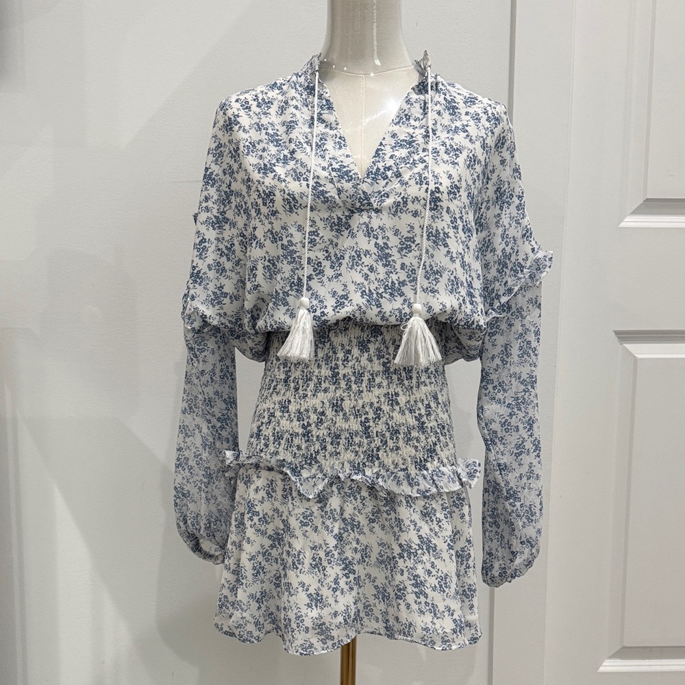 Aqua Blue and White Floral Dress
